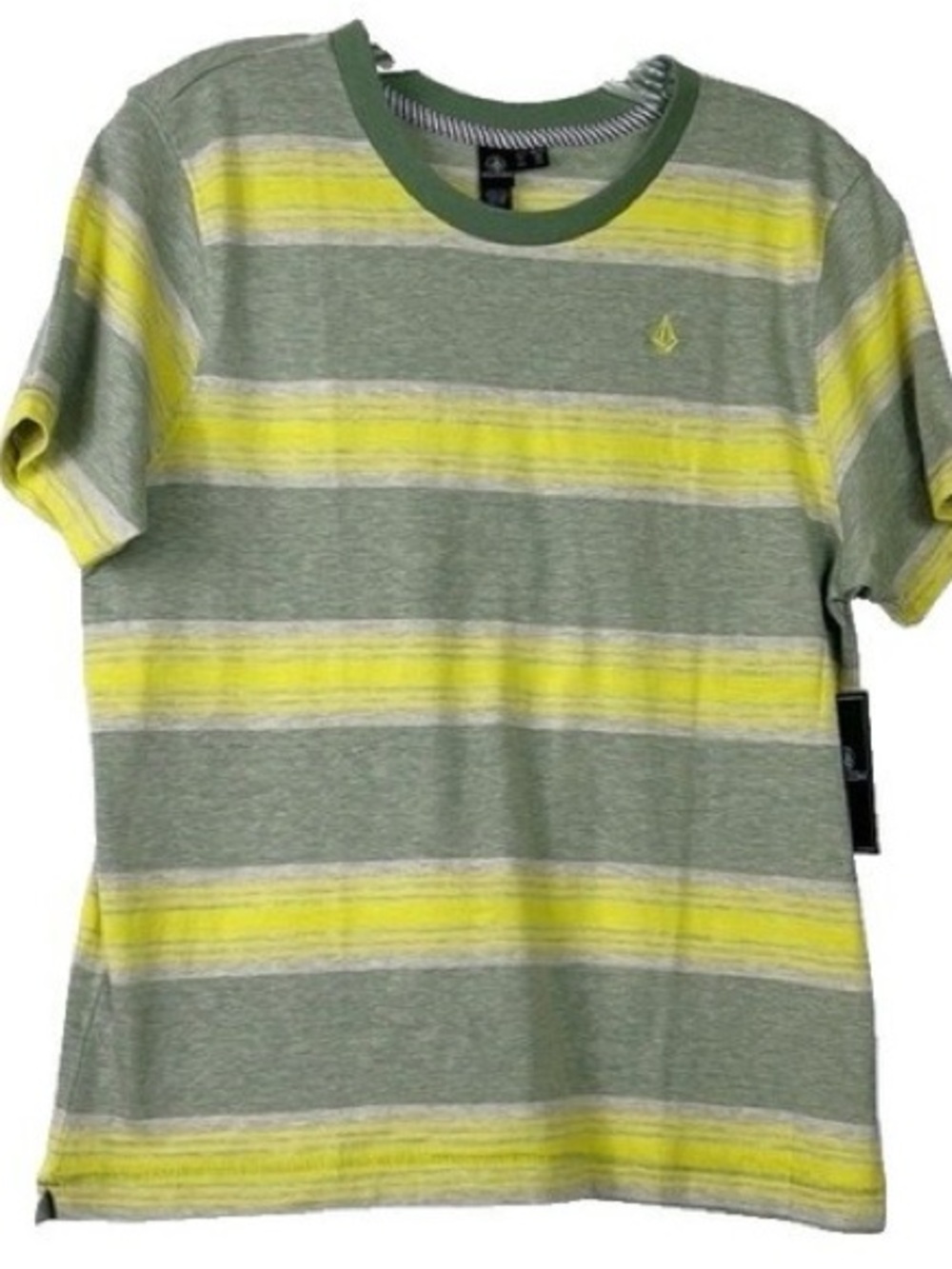 Volcom Olive Green and Yellow Striped Tee